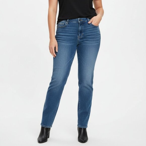 Code Bleu High Rise Straight Ankle Jeans Size 14 Blue Medium Wash Stretch - Picture 1 of 4